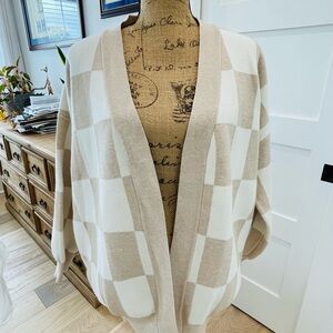 Pink Lily Checkered Beige and White Women's Sweater